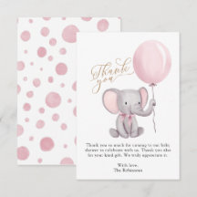 Girl Elephant Balloons Babydusche Danke Karte