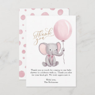 Girl Elephant Balloons Babydusche Danke Karte