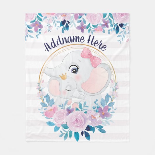 Girl Elephant Blankets Rosa Blumenname Fleecedecke (Vorderseite)