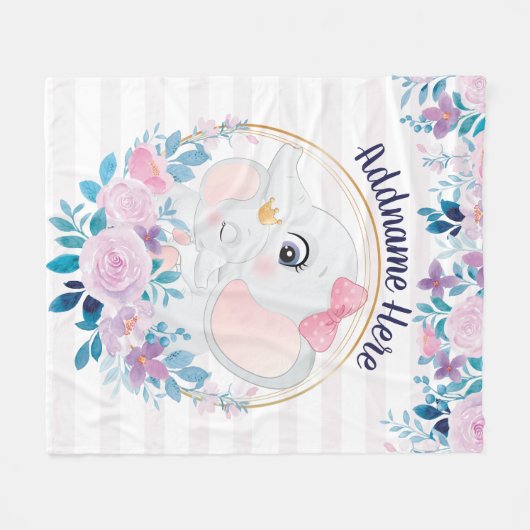 Girl Elephant Blankets Rosa Blumenname Fleecedecke (Vorderseite (Horizontal))