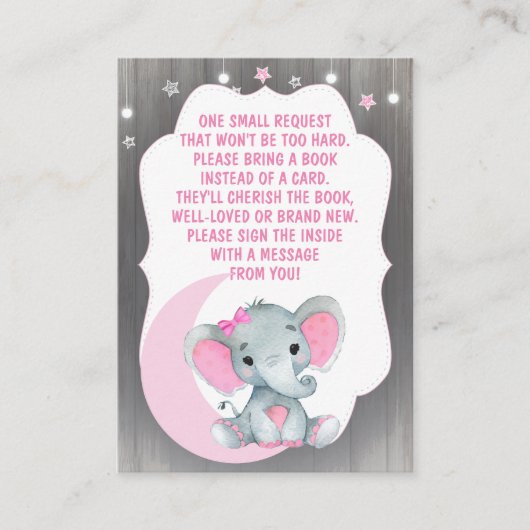 Girl Elephant Book Request Card für Babydusche Begleitkarte (Vorderseite)