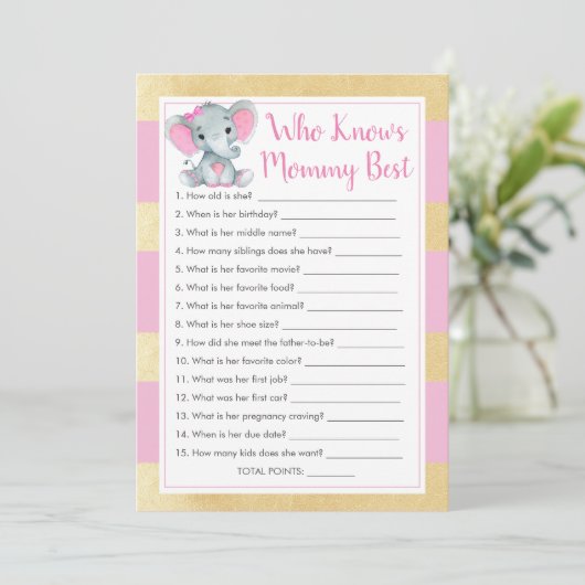 Girl Elephant, der Mama das beste Duschspiel kennt Einladung (Stehend Vorderseite)