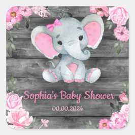 Girl Elephant Dusche Blumenrosa Aufkleber Etikette