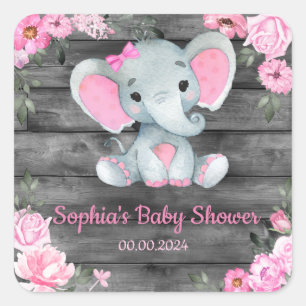 Girl Elephant Dusche Blumenrosa Aufkleber Etikette