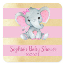 Girl Elephant Dusche Gold Pink Aufkleber Etikett