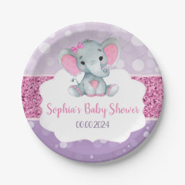 Girl Elephant Dusche Rosa Lila Papier Napkins Pappteller