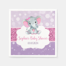 Girl Elephant Dusche Rosa Lila Papier Napkins Serviette