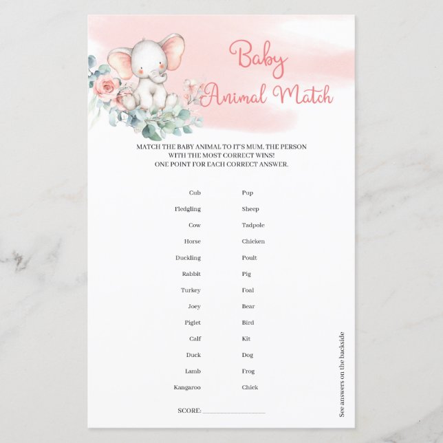 Girl Elephant Eucalyptus wreath Baby Animal Match (Vorderseite)