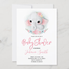 Girl Elephant Floral Baby Shower Einladung