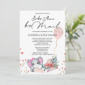 Girl Elephant Gold Glitzer Ballon Dusche by Mail Einladung (Stehend Vorderseite)