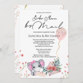 Girl Elephant Gold Glitzer Ballon Dusche by Mail Einladung (Vorne/Hinten)