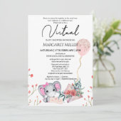 Girl Elephant Gold Glitzer Ballon Virtual Shower Einladung (Stehend Vorderseite)