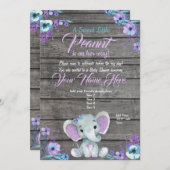 Girl Elephant Kinderdusche Einladung, rustikal, aq Einladung (Vorne/Hinten)