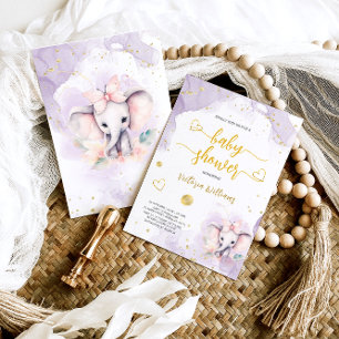Girl Elephant mit Butterfly Lilac Baby Dusche Einladung