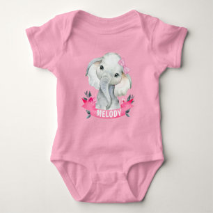 Girl Elephant mit Individuelle Name Pink Bodysuit Baby Strampler