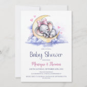 Girl Elephant Moon Baby Shower Einladung (Vorderseite)