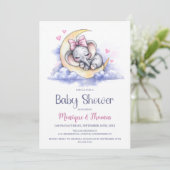 Girl Elephant Moon Baby Shower Einladung (Stehend Vorderseite)