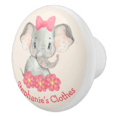 Girl Elephant Personalisiert Watercolor Pink-Kinde Keramikknauf (Rechts)