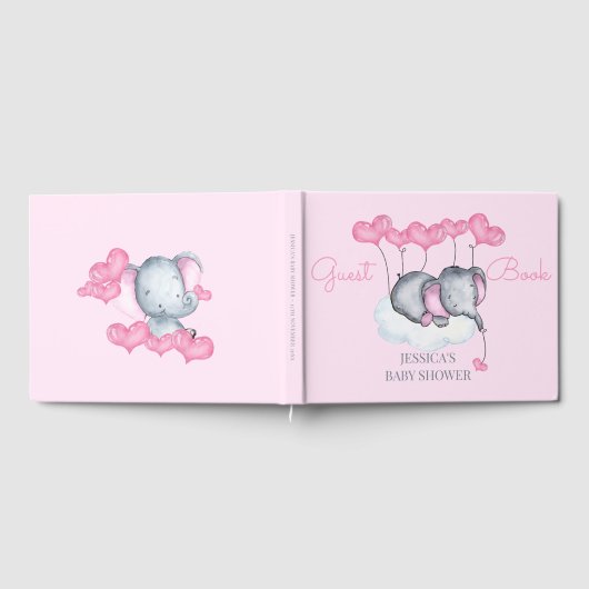 Girl Elephant Pink Baby Dusche Gästebuch (Voll)