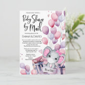 Girl Elephant Pink Balloons Baby Dusche von Mail Einladung (Stehend Vorderseite)