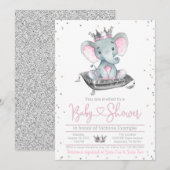 Girl Elephant Princess Baby Shower Einladung (Vorne/Hinten)