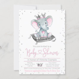 Girl Elephant Princess Baby Shower Einladung