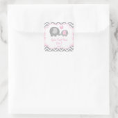 Girl Elephant, rosa, graue Etikett Quadratischer Aufkleber (Tasche)