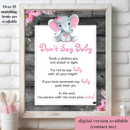 Girl Elephant Say Baby Girl Shower Game