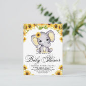 Girl Elephant Sonnenblume Kinderdusche Einladung Postkarte (Stehend Vorderseite)