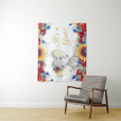 Girl Elephant Sonnenblumendusche Hintergrund Wandteppich (Beispiel)