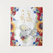 Girl Elephant Sonnenblumendusche Hintergrund Wandteppich (Vorderseite)