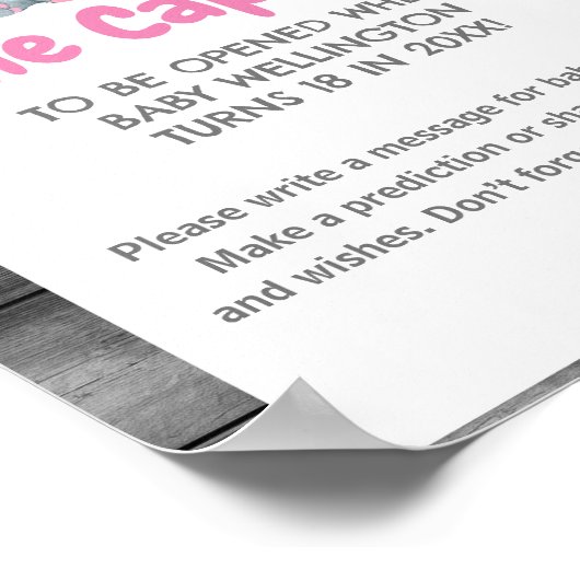 Girl Elephant Time Kapsel Baby Duschzeichen Poster (Ecke)