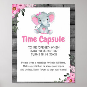 Girl Elephant Time Kapsel Baby Duschzeichen Poster