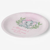 Girl Elephant Tropical Summer Floral Baby Dusche Pappteller (Schrägansicht)