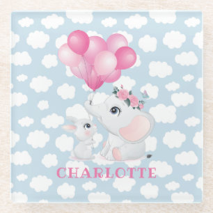 Girl Elephant und Bunny mit Blume und Ballon Glasuntersetzer
