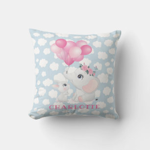 Girl Elephant und Bunny mit Blume und Ballon Kissen