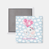 Girl Elephant und Bunny mit Blume und Ballon Magnet (Vorderseite/Rückseite)