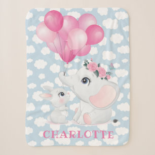 Girl Elephant und Bunny mit Blume und Ballon Sherpadecke