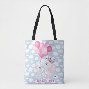 Girl Elephant und Bunny mit Blume und Ballon Tasche