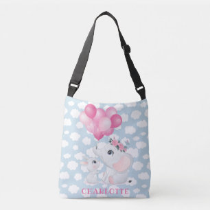 Girl Elephant und Bunny mit Blume und Ballon Tragetaschen Mit Langen Trägern