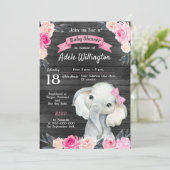 Girl Elephant Wasserfarbe Blumenrosa Rosen Holz Einladung (Stehend Vorderseite)