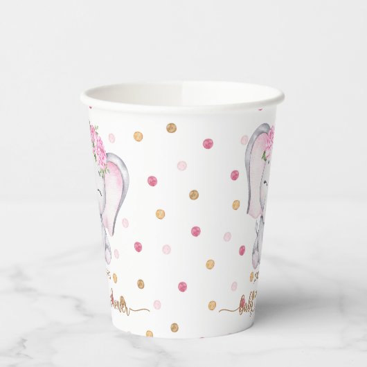 Girl Elephant Watercolor Babydusche Pappbecher (Links)