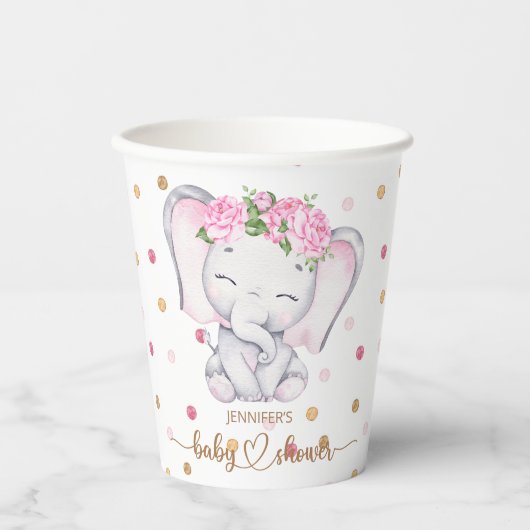 Girl Elephant Watercolor Babydusche Pappbecher (Vorderseite)