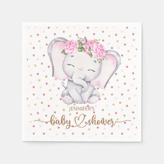 Girl Elephant Watercolor Babydusche Serviette (Vorderseite)