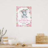 Girl Elephant Welcome Sign Baby Rose Bloral Poster (Küche)