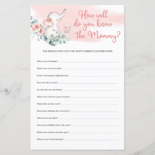 Girl Elephant wie gut kennst du das Mama-Spiel (Vorderseite)