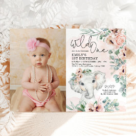 Girl Elephant Wild One Blush Foto Einladung