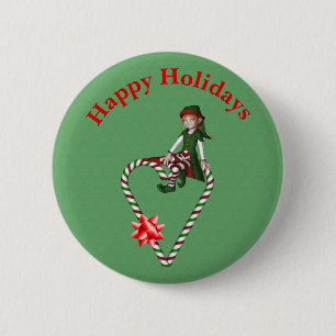 Girl Elf Candy Cane Herz Weihnachtsfeiertag Button