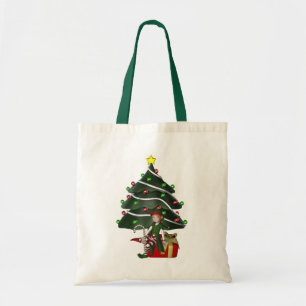 Girl Elf Christmas Tree Holiday Tote Bag Tragetasche