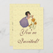 Girl Elf Fairy Daffodil Antique Oaster Einladung (Vorne/Hinten)